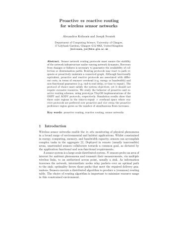 Proactive vs reactive routing for wireless sensor networks