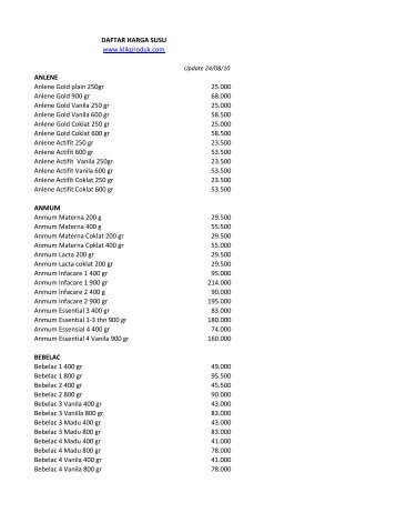 daftar harga susu update 240810 - Klikproduk