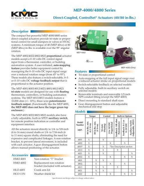 Mep Control Module MEP-4000 Series Direct-Coupled ControlSet Actuators ... - AAM Extras