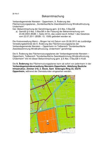 Bekanntmachung - Verbandsgemeinde Nierstein-Oppenheim