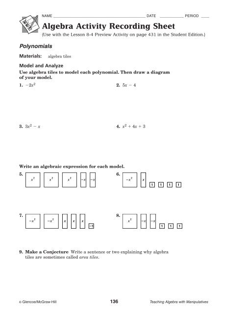 Teaching Algebra with Manipulatives