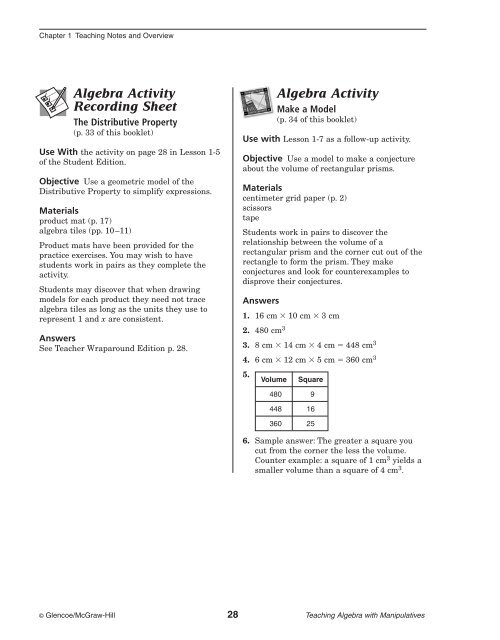 Teaching Algebra with Manipulatives