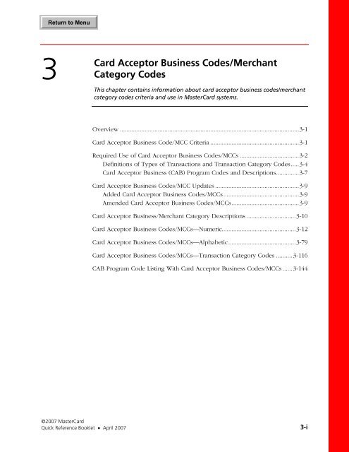 QRB.., 3 - Card Acceptor Business Codes/Merchant Category Codes