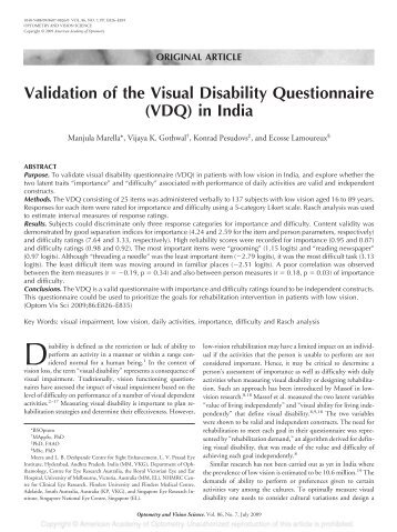 Validation of the Visual Disability Questionnaire ... - ResearchGate