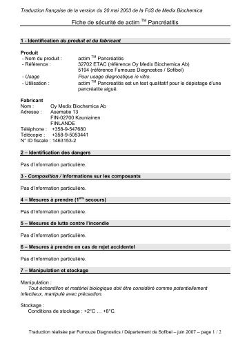 Fiches de sécurité : FDS ACTIM  PANCREATITIS - Fumouze  ...