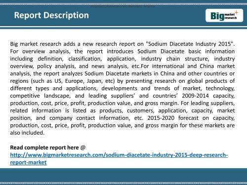 Sodium Diacetate Industry in China, US, Europe, Japan 2015