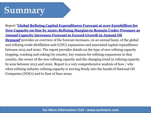 Aarkstore - Global Refining Capital Expenditures Forecast