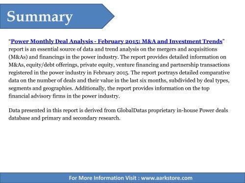 Aarkstore - Power Monthly Deal Analysis - February 2015 M&a and Investment Trends