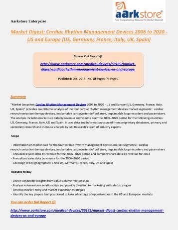 Aarkstore - Market Digest: Cardiac Rhythm Management Devices 2006 to 2020 - US and Europe