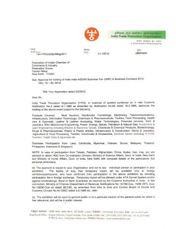 Approval Letter from ITPO - INDIA - ASEAN Business Fair (IABF)