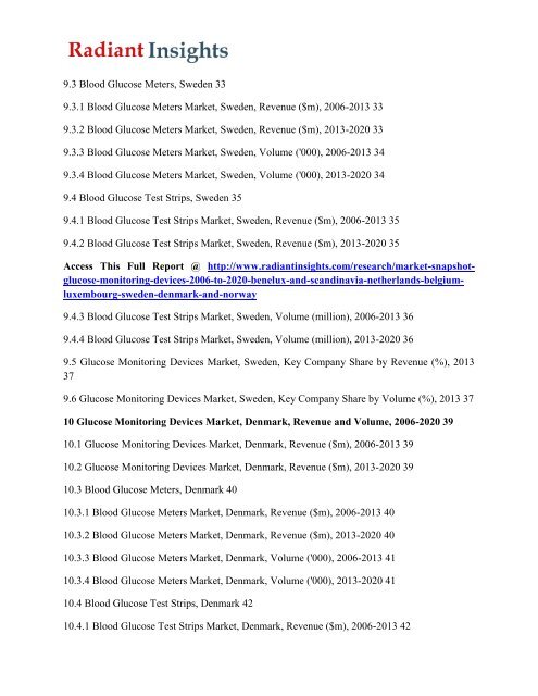 Glucose Monitoring Devices Market Size, Share, Growth, Trend 2006 to 2020 Radiant Insights, Inc