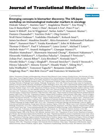 Emerging concepts in biomarker  discovery; The US-Japan ...