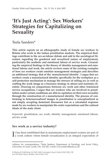 'It's Just Acting': Sex Workers' Strategies for ... - Myweb.dal.ca