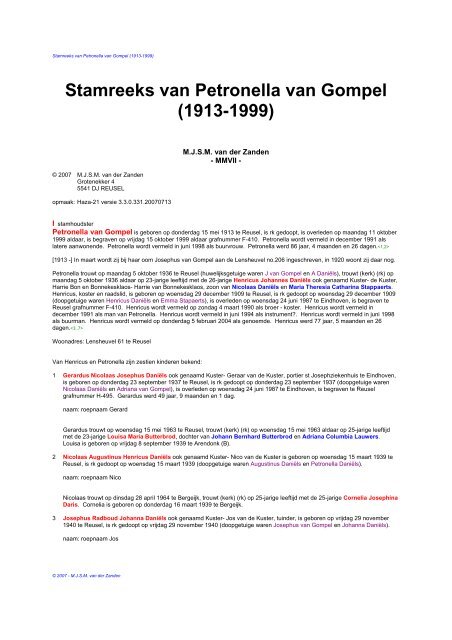 Stamreeks Van Petronella Van Gompel 1913 1999 Thijs Van Der Stamreeks Van Petronella Van Gompel 1913 1999 Thijs Van Der