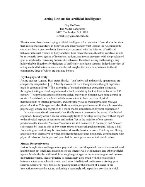 Acting Lessons for Artificial Intelligence - MIT Media Lab