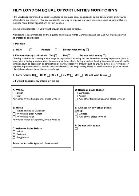 Job Application Form FFormfoEmployment - Film London