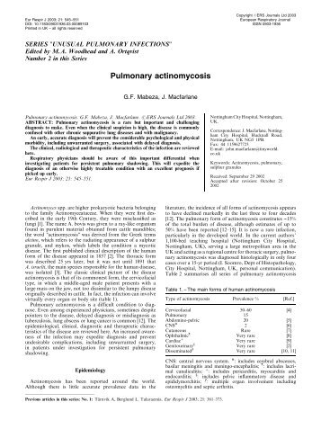 Pulmonary actinomycosis - European Respiratory Journal