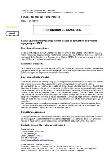 PROPOSITION DE STAGE 2007