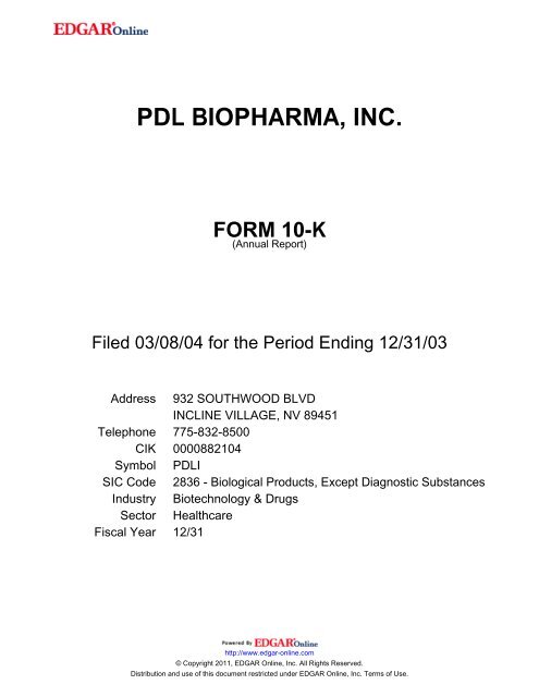 pdl biopharma, inc. form 10-k - Shareholder.com