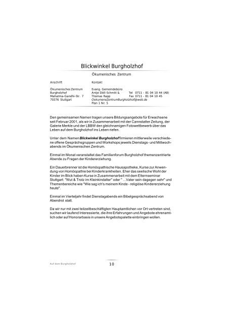 Stadtteilführer Burgholzhof - Bad Cannstatt