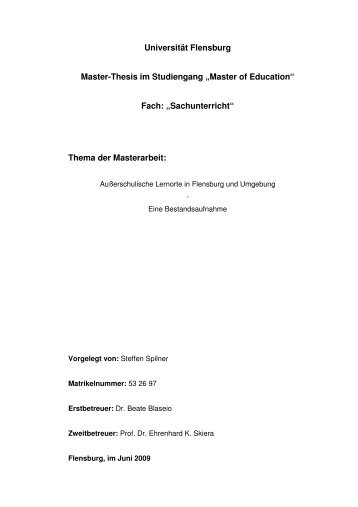 â€žSachunterrichtâ€œ Thema der Masterarbeit - UniversitÃ¤t Flensburg