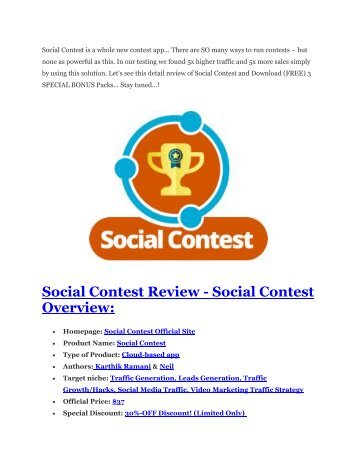 Social Contest review - $16,400 Bonuses & 70% Discount 
