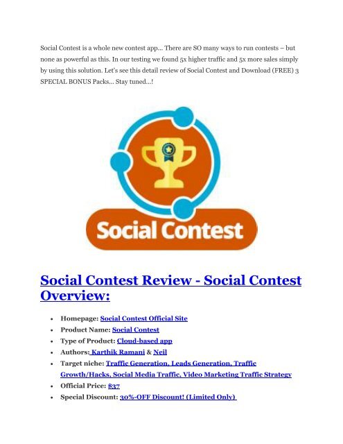 Social Contest review - $16,400 Bonuses & 70% Discount 