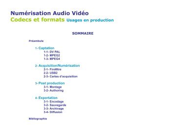 Numérisation Audio Vidéo Codecs et formats