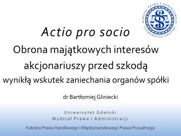 Actio pro socio Obrona majÄ…tkowych interesÃ³w akcjonariuszy przed ...