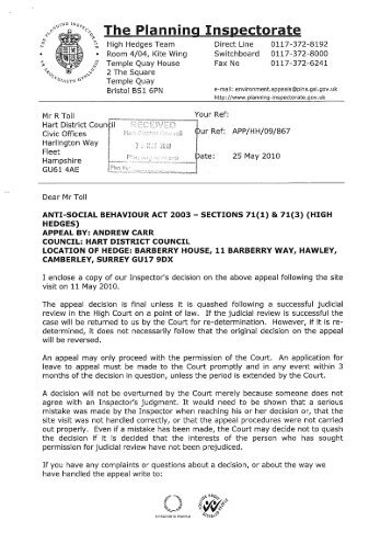 Paper E Letter from Planning Inspectorate - Hart District Council