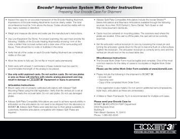 Encode Impression System Work Order Form - BIOMET 3i