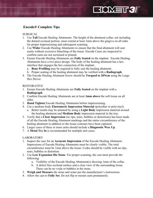 Encode® Complete Tips - BIOMET 3i