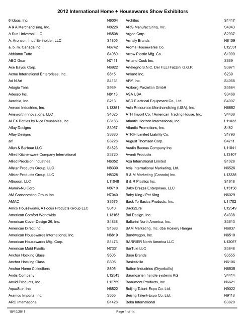 2012 International Home + Housewares Show Exhibitors