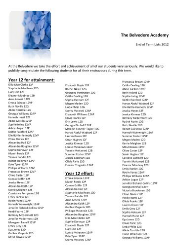 End of Ternm Lists 2012.pdf - The Belvedere Academy