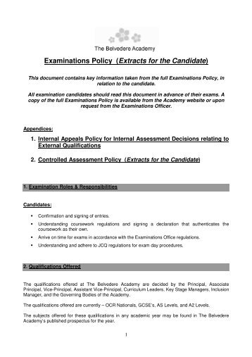 Examinations Policy - The Belvedere Academy