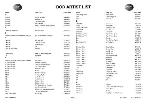 dod artist list - Karaoke Now!