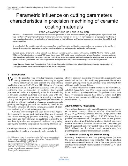 Parametric influence on cutting parameters characteristics in ...