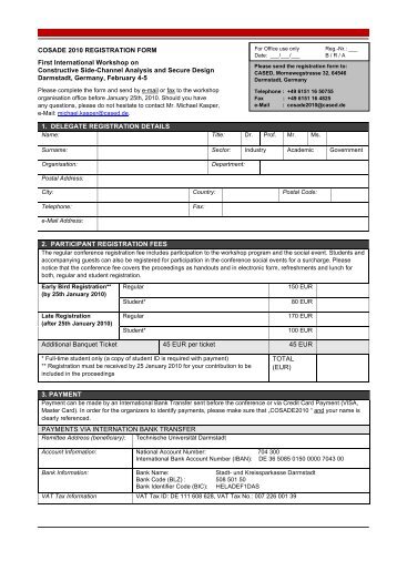 COSADE 2010 REGISTRATION FORM First International Workshop ...