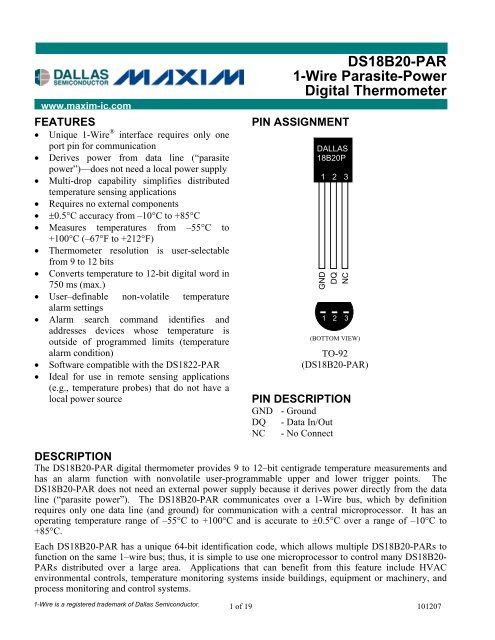 DS18B20-PAR Datasheet - Maxim