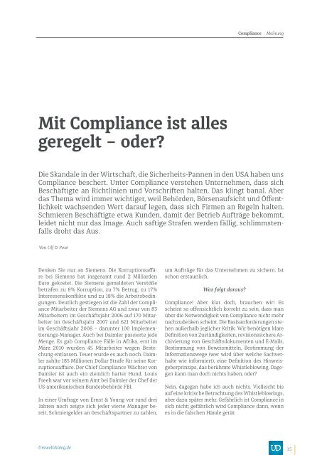 Compliance - UmweltDialog Magazin Nr . 3  (Mai 2015)