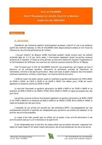 CLSH - Projet PÃ©dagogique - AnnÃ©e scolaire 2009-2010 - Valognes