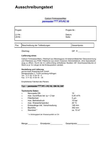 Ausschreibungstext - Perma-Trade Wassertechnik GmbH