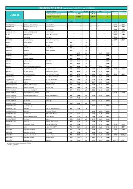 Horaires lignes Bus