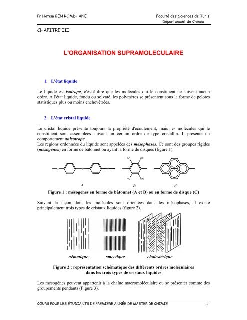 L'ORGANISATION SUPRAMOLECULAIRE - Orgapolym