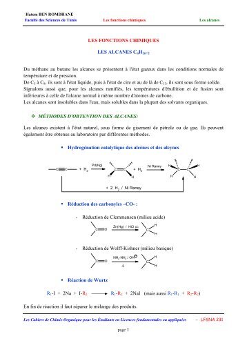 LES FONCTIONS CHIMIQUES LES ALCANES CnH2n ... - Orgapolym