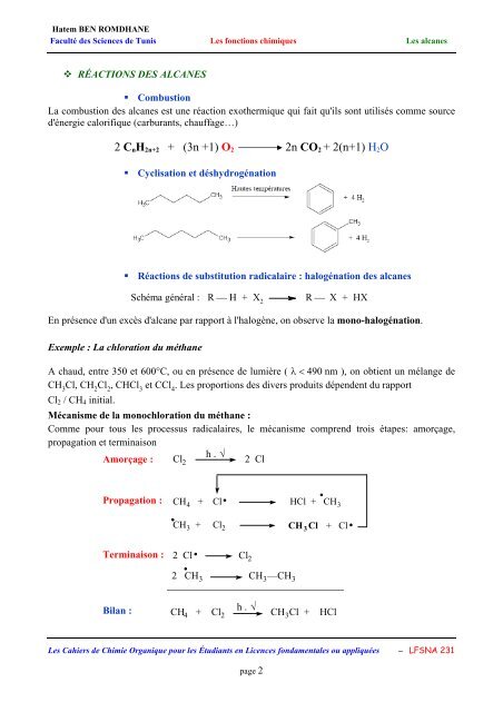 LES FONCTIONS CHIMIQUES LES ALCANES CnH2n ... - Orgapolym