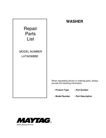 Repair Parts List - Maytag