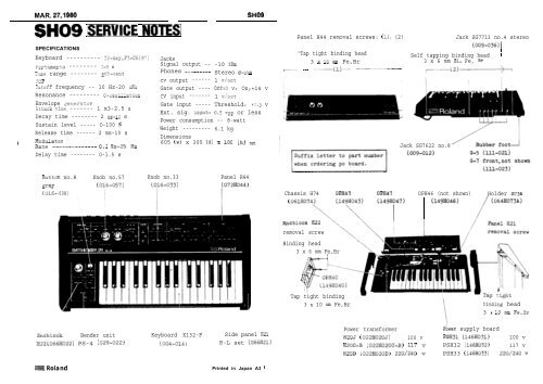 Roland SH09 Service Notes - Lojinx