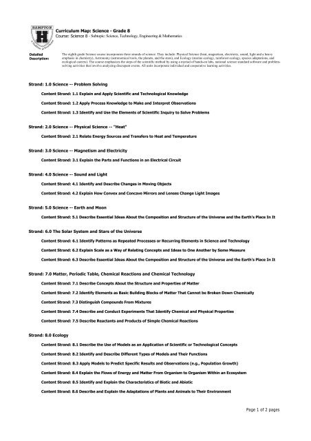 Curriculum Map: Science Grade 8 Page 1 of 2 pages