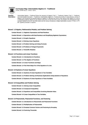 Curriculum Map: Intermediate Algebra II Traditional